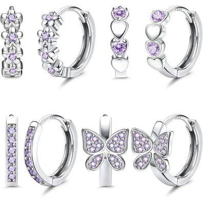 Silber 925 Mädchen Kinder Creolen Set Zirkonia Hypoallergen 4