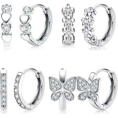 JeweBella 4 Paar Silber 925 Mädchen Kinder Creolen Set Zirkonia Hypoallergen