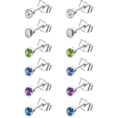 6Pairs G23 Titan Ohrstecker Set Damen Herren Mädchen Zirkonia 4/6MM 4mm