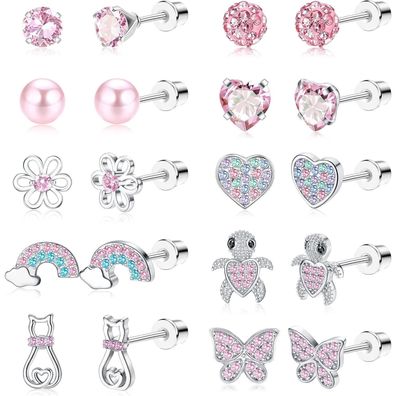 10 Paar Kleine Mädchen Ohrstecker Set 316L Chirurgenstahl Zirkonia hypoallergen