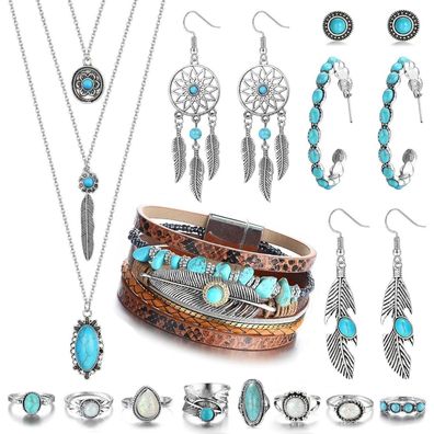 JeweBella Türkis Schmuck Set Boho Western für Damen