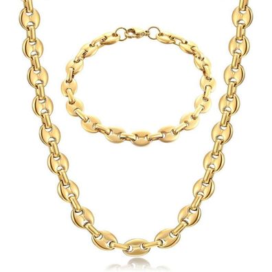 Afstalr Herren Edelstahl Kaffeebohne Halskette Armband Set Silber/Gold/Schwarz