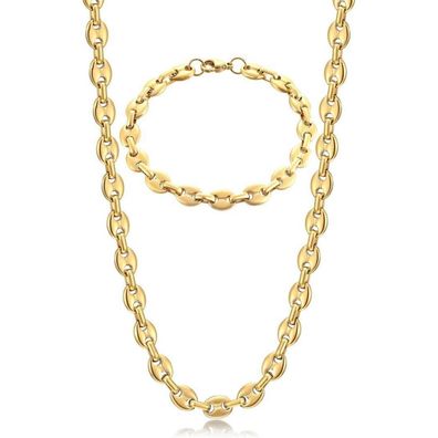 Afstalr Herren Halskette Edelstahl Kaffeebohne Armband Set Silber/Gold/Schwarz
