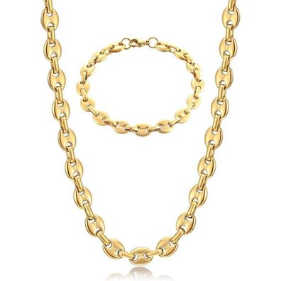 Afstalr Herren Halskette Edelstahl Kaffeebohne Armband Set Silber Gold Schwarz