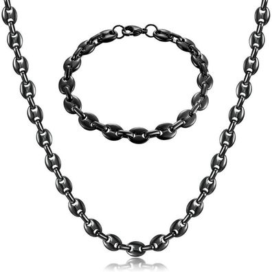 Afstalr Herren Halskette Armband Set Edelstahl Kaffeebohne Silber/Gold/Schwarz
