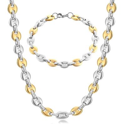 Afstalr Herren Edelstahl Kaffeebohne Halskette Armband Set Silber Gold 56CM