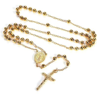 FaithHeart Rosenkranz Halskette mit Heiliger Benedikt Anhänger Gold