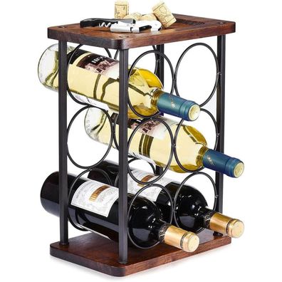 Weinregal Holz freistehend 6 Flaschen Stand Regal Weinflaschenhalter