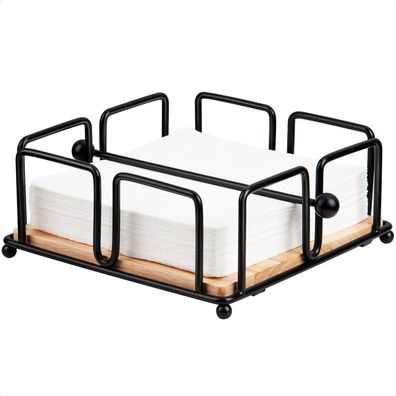 Moledino Moderner Serviettenhalter Schwarz mit Holzsockel - Gusseisen Outdoor