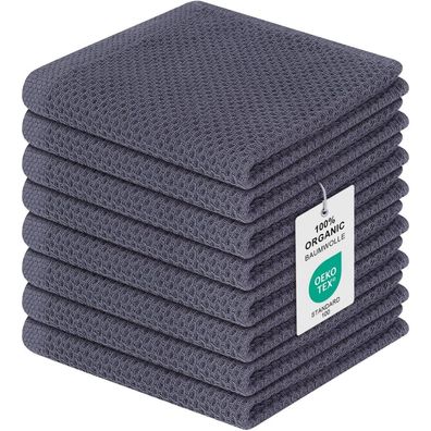 Geschirrtuch 8er Set 100% Baumwolle 30x30cm Weich Saugfähig Küchenhandtuch Gray