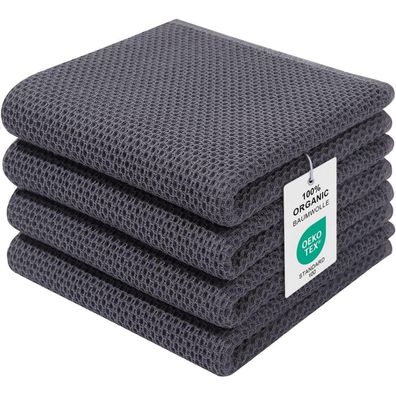 Moosfor 4er Set Geschirrtücher 100% Baumwolle Weich Saugfähig 32x72cm Dunkelgrau