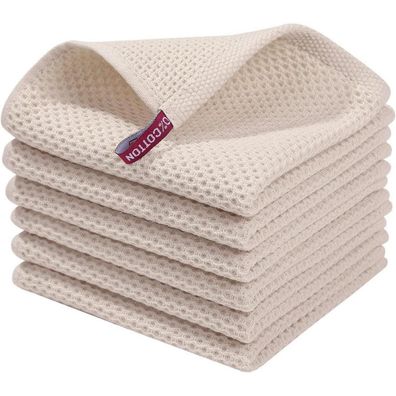 Geschirrtücher 6er Set 100% Baumwolle 30x30cm Saugfähig Weich Beige