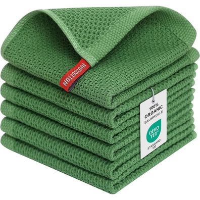 Moosfor 6er Set Weiche 100% Baumwolle Geschirrtücher 30x30cm Grasgrün