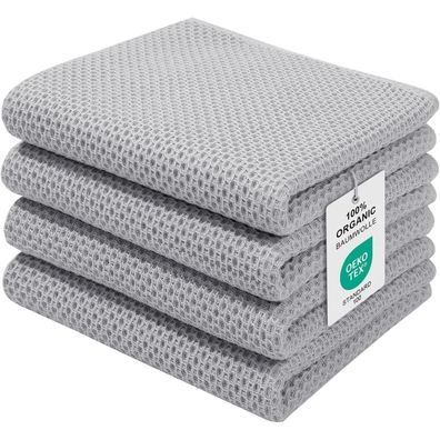 4er Set Baumwolle Geschirrtücher 32x72cm Saugfähig Küchenhandtücher Hellgrau