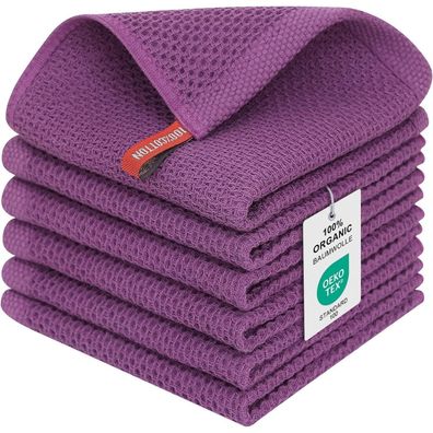 6er Set Geschirrtücher 100% Baumwolle Lila 30x30cm Moosfor