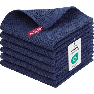 Moosfor 6er Set Geschirrtücher 100% Baumwolle Marine Blau 30x30cm