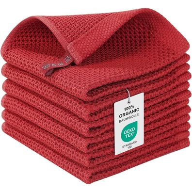 Moosfor Geschirrtücher Set 100% Baumwolle 30 x 30 cm Rot