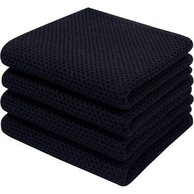 Schwarze Geschirrtücher Baumwolle 4er Set 32x72cm Weich Saugfähig