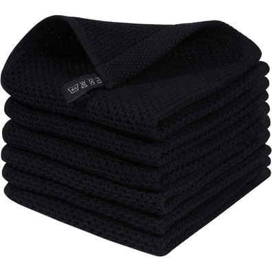 Moosfor Waffelgeschirrtücher 100% Baumwolle 6er Set Schwarz 30x30cm