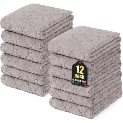 12er Pack Mikrofasertücher Waschbar Putzlappen 25x50 cm Grau