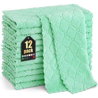 Mikrofasertücher 12er-Pack, 25x25 cm, Grün, Waschbar, Fusselfrei, Weich