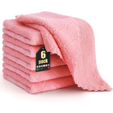6er Pack Mikrofasertücher 30x30cm Rosa, Saugfähig Fusselfrei Autopflege