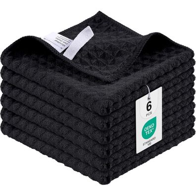 Microfasertücher 6er-Set Saugfähige Küchentücher 30 x 30 cm Schwarz