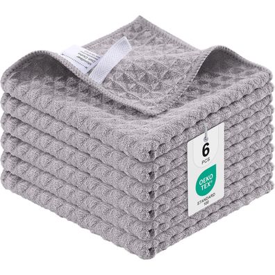 Moosfor Microfasertücher 6er-Set Saugfähige Küchentücher 30x30cm Grau