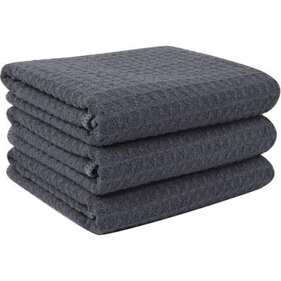 Microfaser Geschirrtücher 3 Stück Grau Waffelgewebe 40 cm x 56 cm saugfähig