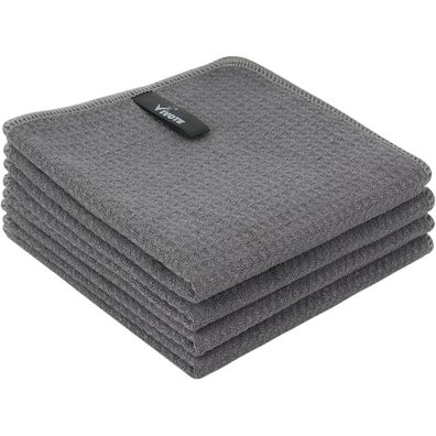 Mikrofasertücher Grau Waffeltuch 33x33cm 4er Set für Küche & Barista, Fusselfrei