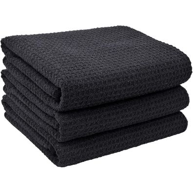 Schwarze Microfaser Küchentücher 3er Pack 40x56cm Waffelgewebe Fusselfrei
