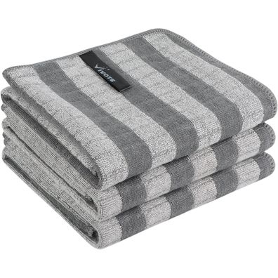 VIVOTE Mikrofaser Bambus Geschirrtücher 40x60 Grau 3er Set
