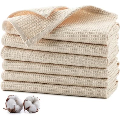 Jogoico Geschirrtücher 6er Set 100% Baumwolle Beige 35x35cm