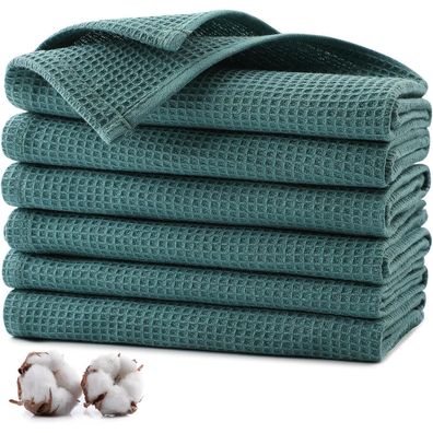 6er Set Dunkelgrüne Waffeltücher 35x35 cm Baumwolle Maschinenwaschbar