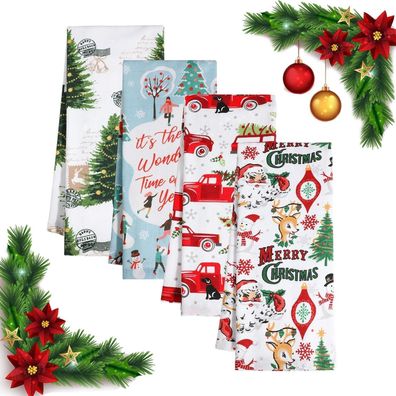 Weihnachten Geschirrtücher Baumwolle 4er Set 40x70cm Multifunktionell