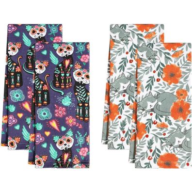 4er Set Katze Geschirrtücher 100% Baumwolle 45 x 70 cm Multifunktion Handtücher