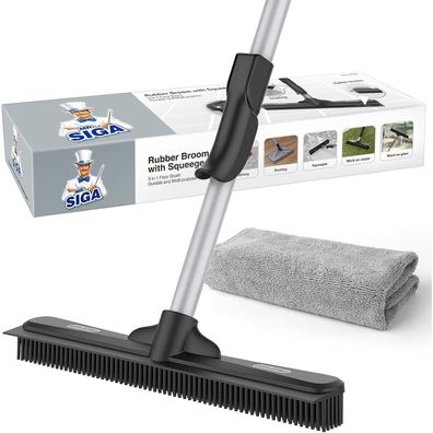Gummibesen Abzieher Tiere Haare Bodenbürste Teppich 155cm Griff Mikrofasertuch