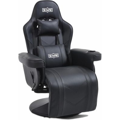 S*MAX Gaming Stuhl Schwarz X Large Rückenlehne Fußstütze Becherhalter
