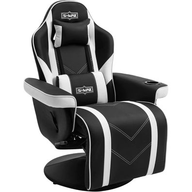 Gaming Stuhl mit Fußstütze hoher Rückenlehne Becherhalter Schwarz