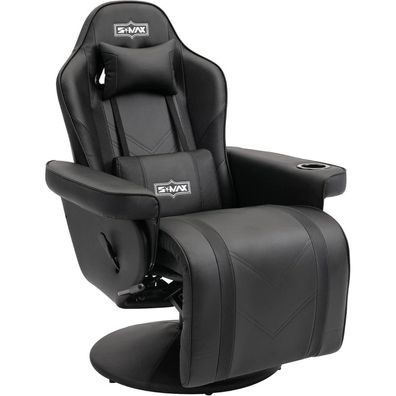 Gaming Stuhl S*MAX mit Fußstütze hoher Rückenlehne Schwarz