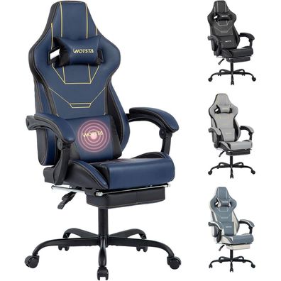 WOTSTA Gaming Chair Bürostuhl mit Fußstütze Racing Computerstuhl Blau