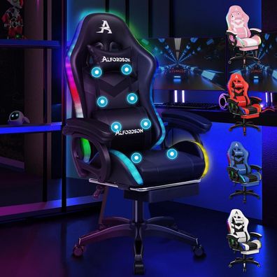 Alfordson Gaming Stuhl mit 8-Punkt Massage RGB LED-Licht Bürostuhl Ergonomisch