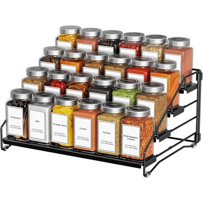 Gewürzregal 4 Etagen Schwarz ohne Bohren stapelbar Organizer - 1er Pack