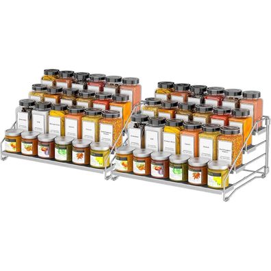 Zddloinp 4-stufiges Gewürzregal ohne Bohren, stapelbar, Grau - 2er Set