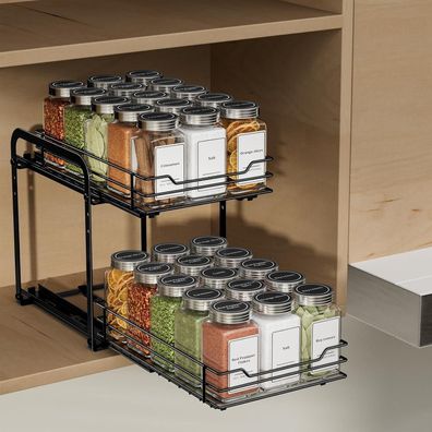 Ausziehbares Gewürzregal 2 Etagen Schwarz Einstellbare Höhe Organizer