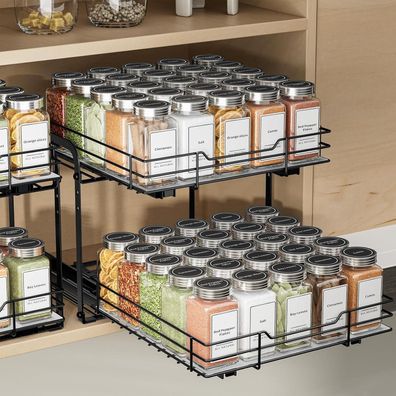 Ausziehbares 2 Etagen Gewürzregal Schwarz für Schrank Organizer
