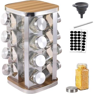 Gewürzregal Edelstahl 16 Gewürze Organizer 360°Drehbar Küche Glas