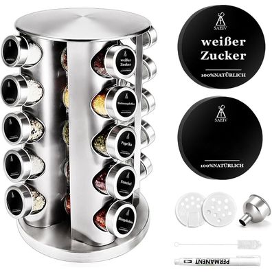 360° Rotation Gewürzregal Organizer 20 Gewürzgläser Deutsch Etiketten
