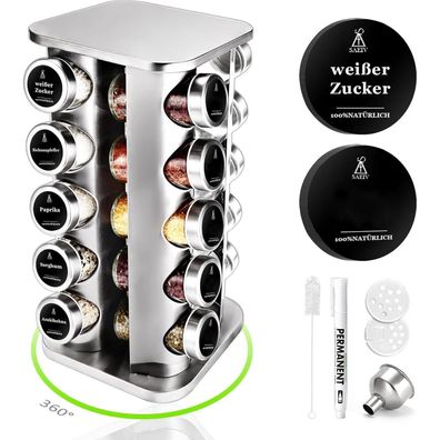 SAEIV Rotation Gewürzregal 20 Gewürzgläser Stehend Organizer 100ml