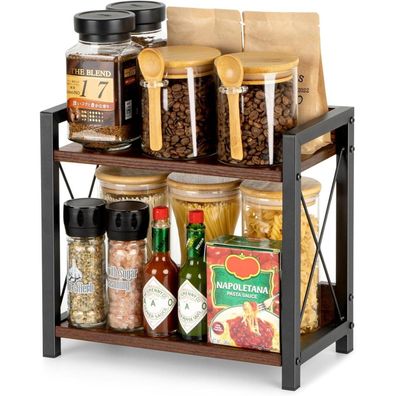 Anboxit Holz Gewürzregal 2 Tier Organizer Küchenregal Arbeitsplatte Braun